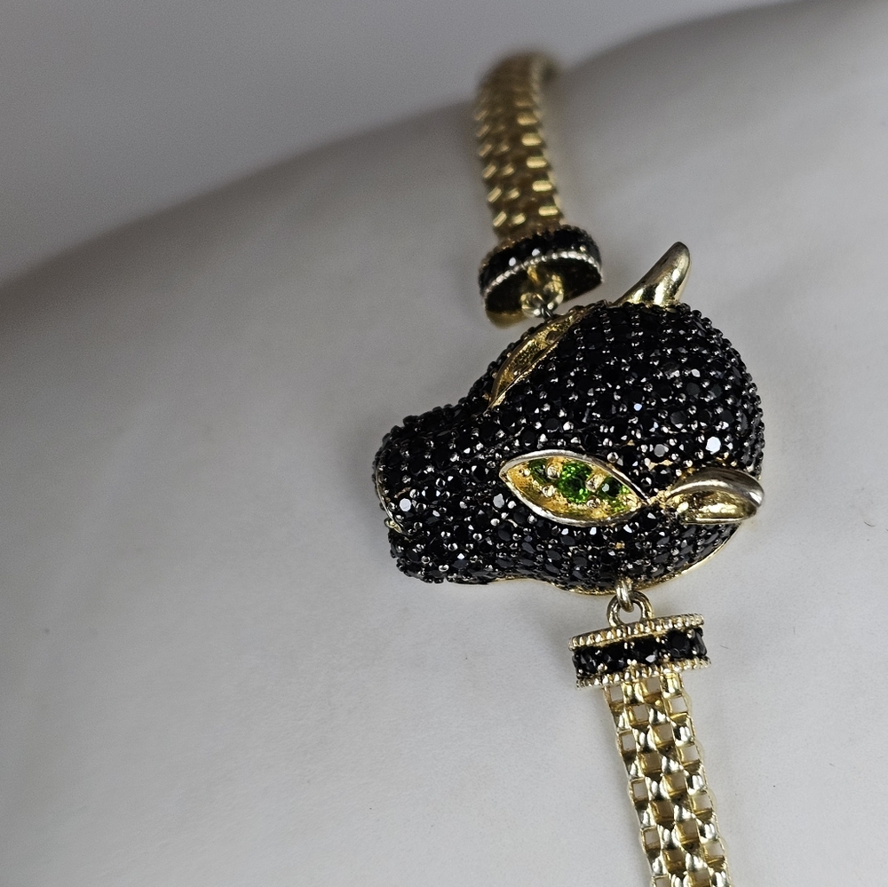 Stunning Black Panther 18kYellow Gold Sterling Silver 925 Bracelet 7.5" - Picture 6 of 11